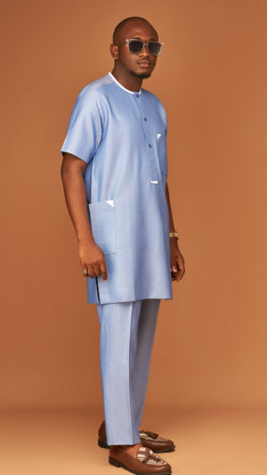 Blue & White Tacked Button Oldwyn kaftan.