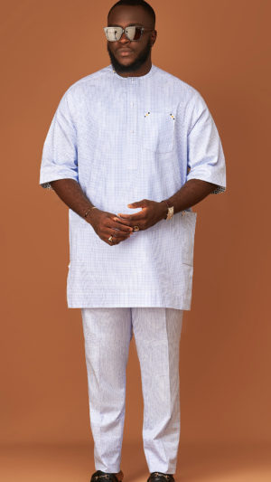 White & Skyblue 3 Dotted Mix Oldwyn kaftan.