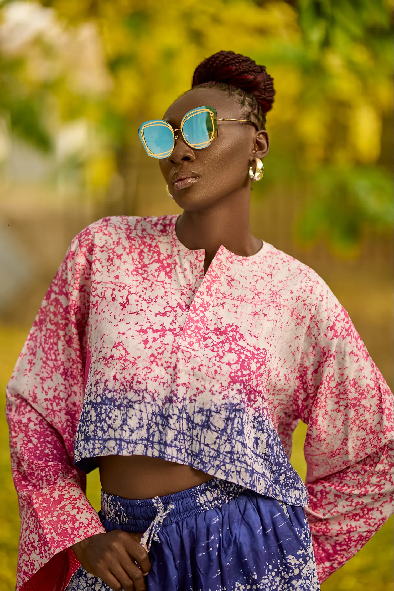2pcs Blu-pink Adire