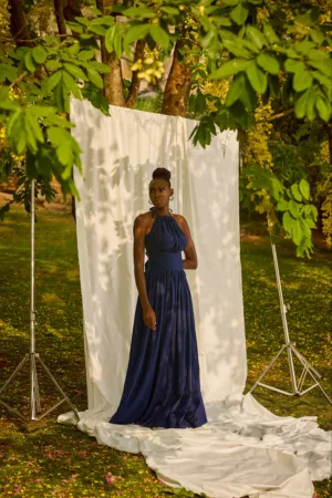 African Cinderella Navy linen gown