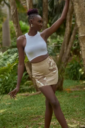Burnt beige Tweed- Asooke twist miniskirt