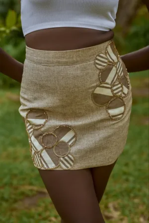 Burnt beige Tweed- Asooke twist miniskirt