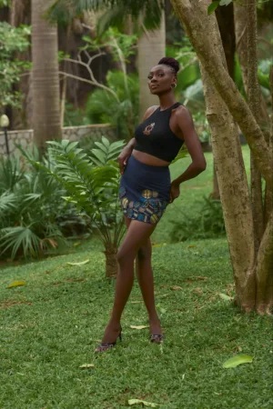 Navy Tweed- Asooke twist miniskirt