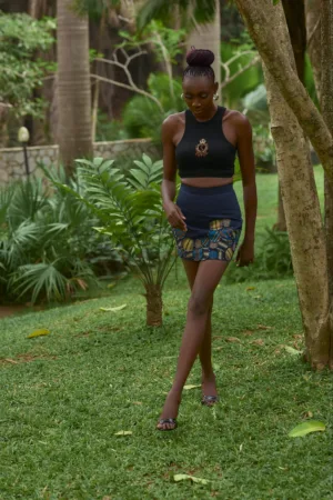 Navy Tweed- Asooke twist miniskirt