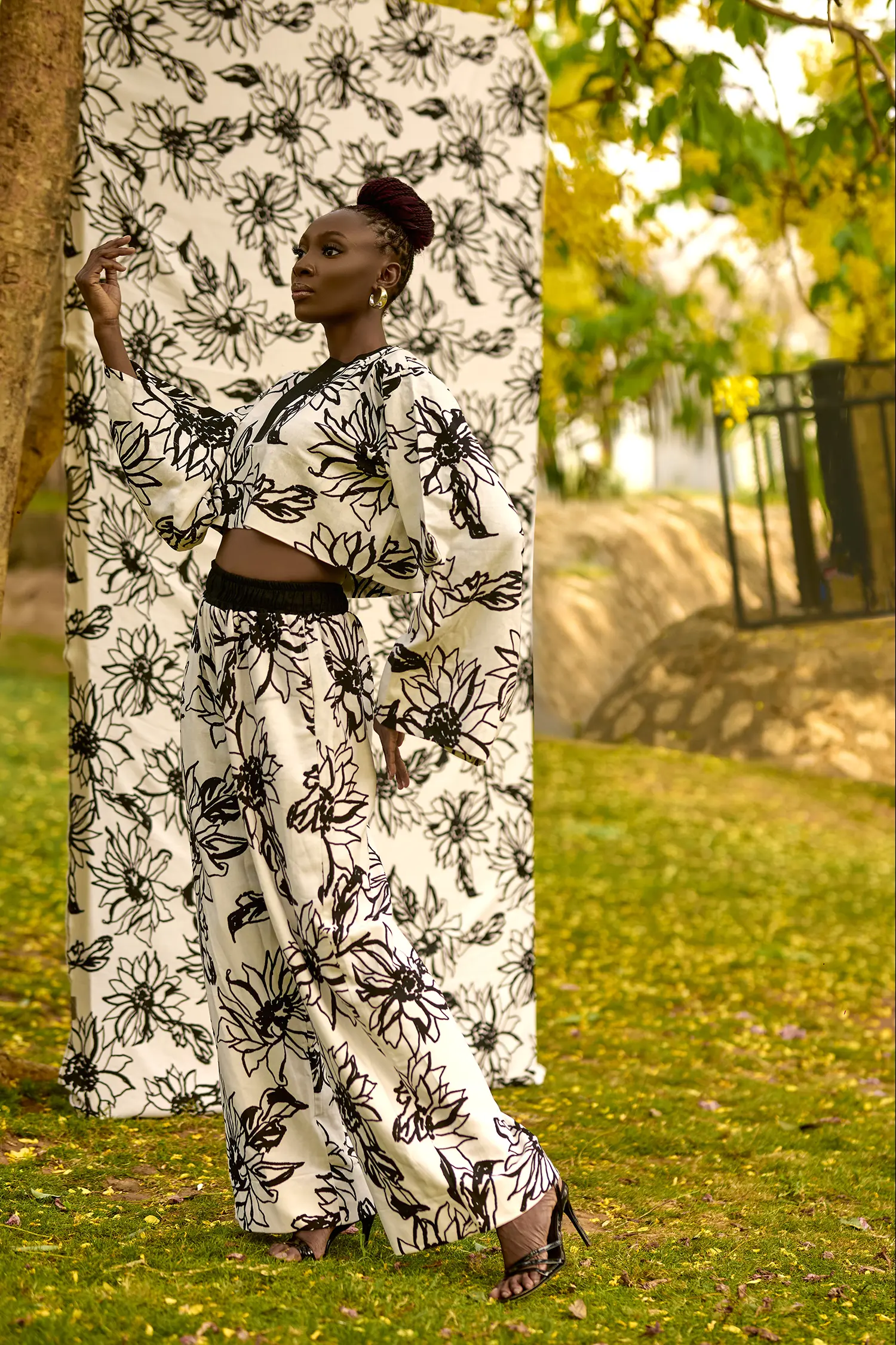 Two Pcs Linen Floral Print
