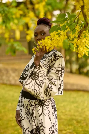 two pcs linen floral print