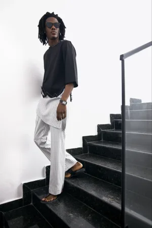 kaftan Mid torn blackwhite strip mix